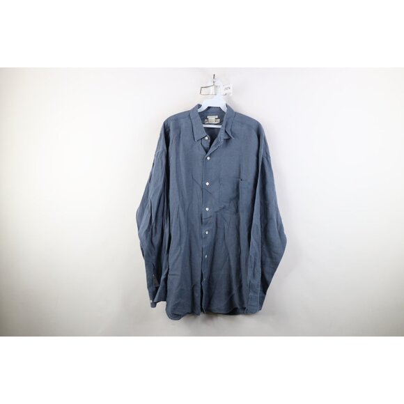 Vtg 80s 90s Banana Republic Mens L Baggy Irish Linen Collared Button Shirt Blue - Picture 1 of 12
